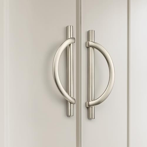 HOME EDIT Brushed Nickel Cabinet Pulls Curved, 5 Inch/128 mm, 10 Pack - color: Brushed Nickel, size: 5 Inch Hole Center