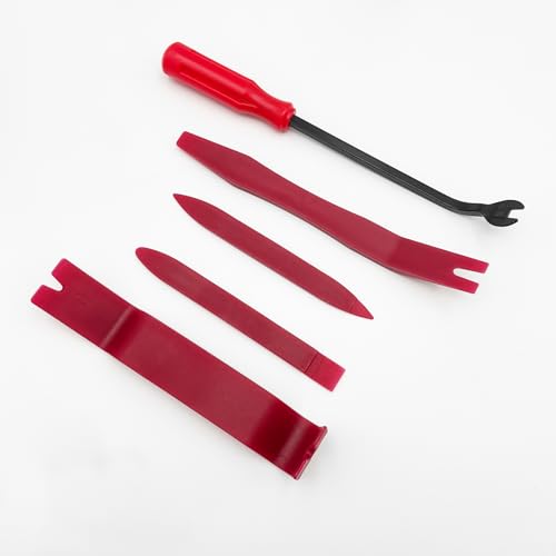 5 PCS Auto Trim Removal Tool Kit, No Scratch Plastic Interior Door Panel Clip Fastener Removal Pry Set, Vehicle Audio Dash Window Molding Remover Tool Kit, Car Accessories (Red) - color: Red