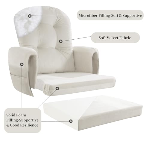 HOMBYS Glider Rocker Replacement Cushions 5 PCS with Storage Side Pocket, Velvet Fabric, Foam & Microfiber Filling, Non-Slip & Washable,Thickened & Supportive for Glider Rocking Chair - color: Cream White