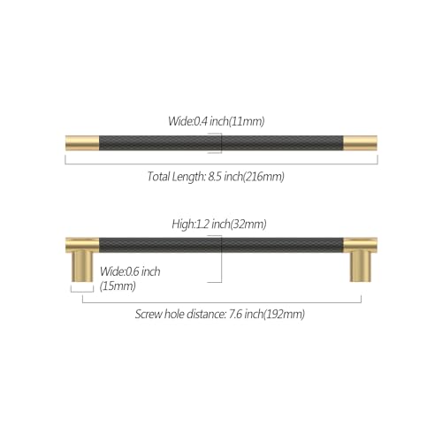 Asidrama 10 Pack 7.5 Inch(192mm) Knurled Black and Gold Kitchen Cabinet Handles, Cabinet Pulls Kitchen Cabinet Hardware Cupboard Handles Drawer Pulls 4496 - color: Black-Gold, size: 7.5" Hole Center(192mm)