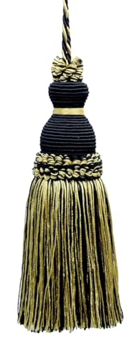 DÉCOPRO Beautiful Hand-Crafted 5" (12.5cm) Key Tassel, 3 1/2" (8.5cm) Loop # IKTJ, Golden Medley Black #K9C4 (Pure Black, Yellow Gold, Light Gold) Set of 4 - color: Golden Medley Black #K9c4 (Pure Black, Yellow Gold, Light Gold), size: Set of 4