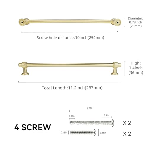 10 Pack 10 inch(254mm) Brushed Brass Kitchen Cabinet Handles Cabinet Pulls Gold Drawer Pulls Kitchen Cabinet Hardware Handles Dresser Handles - color: Brushed Brass, size: 10" Hole Center（254mm）