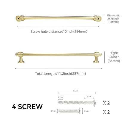 10 Pack 10 inch(254mm) Brushed Brass Kitchen Cabinet Handles Cabinet Pulls Gold Drawer Pulls Kitchen Cabinet Hardware Handles Dresser Handles - color: Brushed Brass, size: 10" Hole Center（254mm）