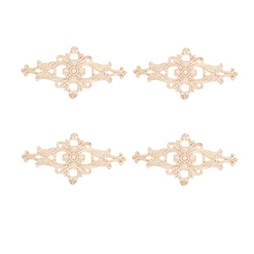 4Pcs Wood Carved Appliques Central Wooden Carving Onlays Furniture Decals - size: 4-Pack, 10.63 x 5.51 inches