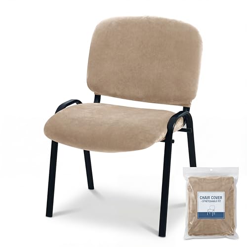 Deisy Dee Stretch Velvet Slipcover for Stacking Chairs - Universal Fit for Office, Conference, Waiting Room & Guest Chairs (Back & Seat Covers) (Khaki) - color: Khaki