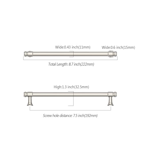 Asidrama 10 Pack 7.5 Inch Brushed Satin Nickel Kitchen Cabinet Handles - color: Brushed Satin Nickel, size: 7.5" Hole Center(192mm)