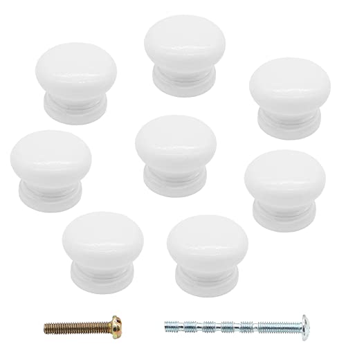 Wood Drawer Knobs, 1 Inch, White, Mushroom Shape, 8PCS - color: White, size: 1"/(8pcs)