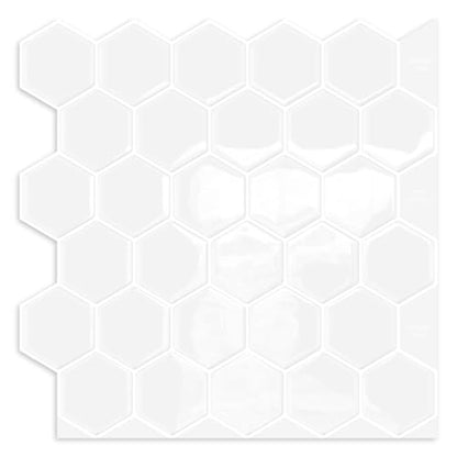 10-Sheet Hexagon Peel and Stick Kitchen Backsplash Tiles,Honeycomb Waterproof Self-Adhesive Wall Tile Stick on Backsplash for Kitchen,RV and Bathroom(White,12"×12") - color: White