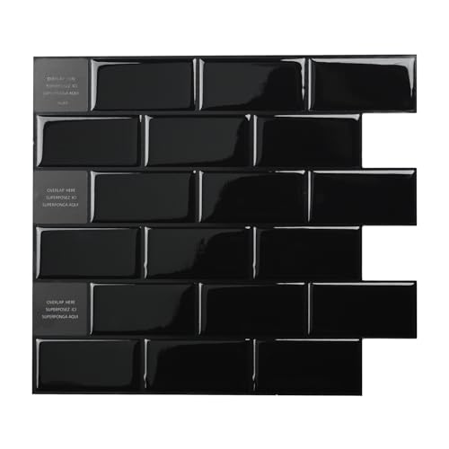Smart Tiles Peel and Stick backsplash, Subway Jet Black, 10.95"x9.7" - color: Jet Black