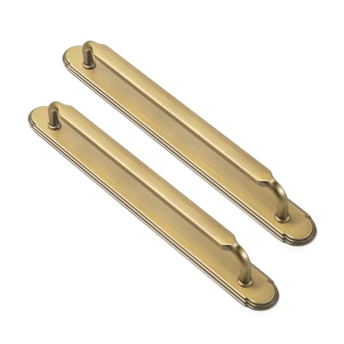Goo-Ki 2 Pack Brushed Bronze Zinc Alloy Cabinet Pulls with Backplate, 7-1/2 Inch Hole Center Brass Bronze Kitchen Hardware Drawer Handles with Spacer - color: Brushed Bronze, size: 7-1/2" Hole Center