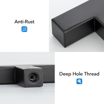 10 Pack Matte Black Cabinet Knobs 2 Inch Black Square Drawer Knobs - color: Black&square
