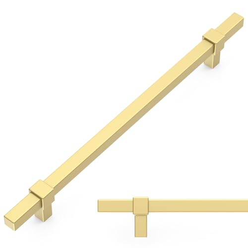 Amerdeco 10 Pack 7.5 Inch 192mm Brushed Gold Cabinet Pulls Zinc Alloy Heavy Duty Modern Kitchen Cabinet Handles Drawer Pulls Hardware for Cabinets Cupboard Dresser Wardrobe ZH0087 - color: Brushed Gold, size: 7.5"/192mm Hole Center