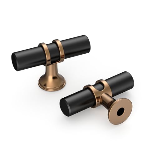 Amerdeco 10 Pack Champagne Bronze and Matte Black Cabinet Knobs 2 Inch T Bar Cabinet Pulls Kitchen Cabinet Handles Cabinets Hardware Drawer Pulls ZH0050 - color: Champagne Bronze Black, size: 2"/51MM