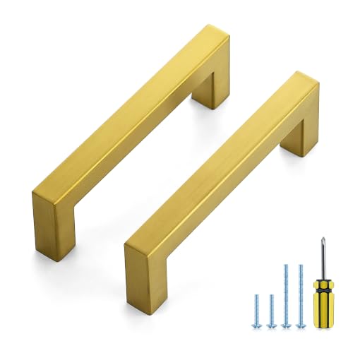 Ravinte Gold Square Pulls Cabinet Handles,4 Inch,30 Pack - color: Brushed Brass, size: 4 Inch Hole Center