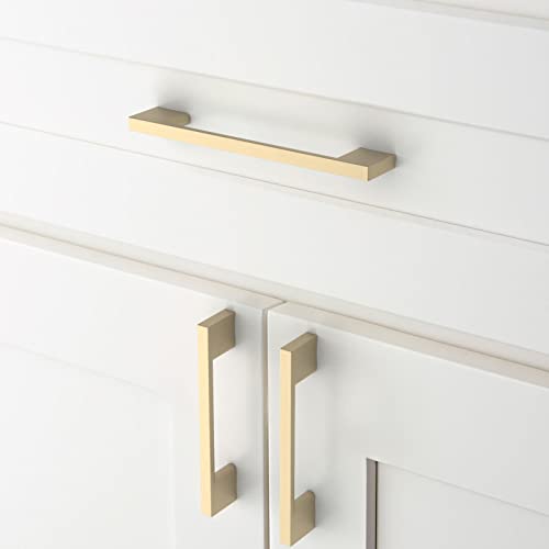 Amerdeco 10 Pack Brushed Brass Cabinet Pulls 5" - color: Brushed Brass, size: 5" hole center