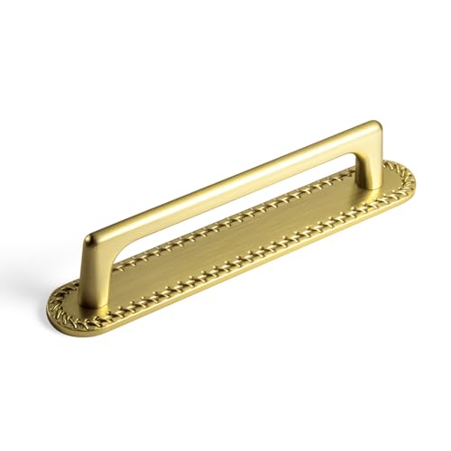 Goo-Ki Brushed Gold Cabinet Pulls with Backplate- (2 Pack) 7.6''(192MM) Hole Centers Zinc Alloy Drawer Handle - color: Brushed Gold, size: 5'' Hole Centers, style: Round Corner Backplate 2