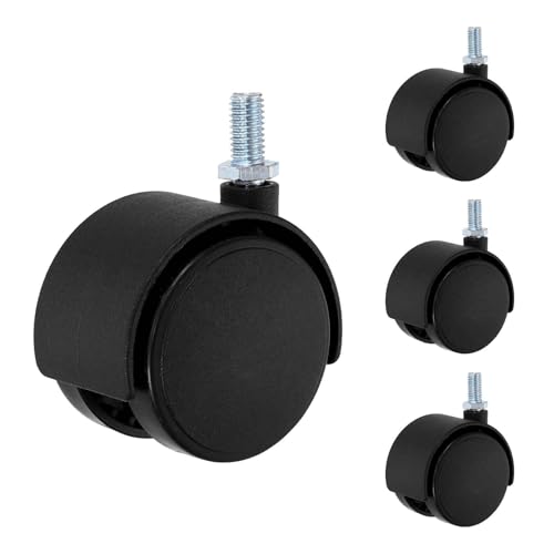 4Pcs 2" Swivel Stem Caster Wheels, M8x15mm Threaded PP Furniture Casters - Screw Rod Installation, for Chairs Sofas Cabinets Shelves Carts, Fast Mounting, Black - size: M8x15mm
