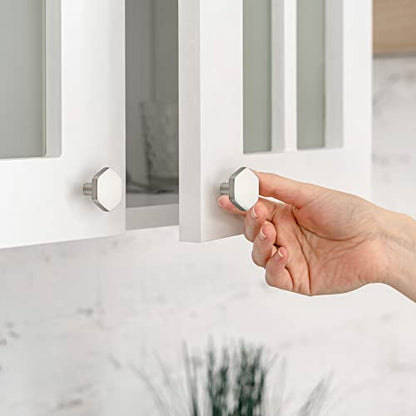 Brushed Nickel Cabinet Knobs 1.1 in Hexagon 15 Pack Solid Kitchen Hardware - color: Brushed Nickel