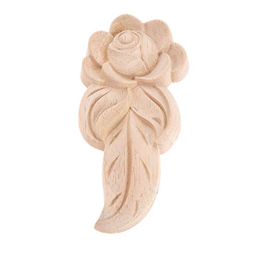 4Pcs Wood Appliques Onlays Wooden Carved Rose Carving Decals, Style B - size: Style B: 13x5.5cm/5.12"x2.17"