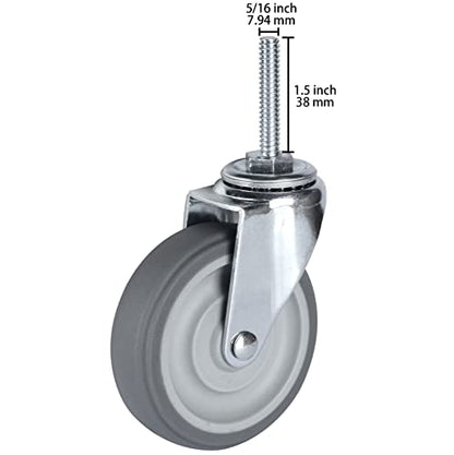 Finnhomy Caster Wheels 3 Inch Set of 4 Heavy Duty Threaded Stem Casters 5/16"-18x1-1/2 Swivel Rubber Industrial Castors Premium Wheels for Wire Shelving/Furniture/Carts Load Bearing 720 Lbs Gray - size: 5/16" -18 x 1-1/2" (No Brake)