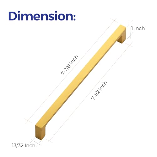 Ravinte Brushed Brass Solid Pulls Cabinet Handles 7-1/2 Inch 30 Pack - size: 7-1/2 Inch Hole Center