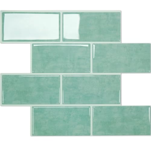 STICKGOO 10-Sheet Subway Tile Peel and Stick Backsplash, Self Adhesive Vinyl Wall Tiles, Stick on Backsplash for Kitchen and Bathroom(Thicker Design) - color: Teal Green