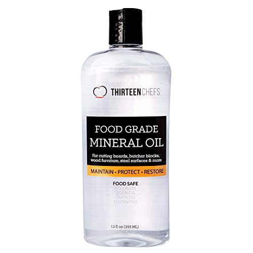 Thirteen Chefs Mineral Oil - 12oz Food Grade Conditioner for Wood Cutting Board, Countertop & Butcher Block, Lubricant for Knife or Meat Grinder - Safe USP Finish on Marble, Soapstone - size: 12 Fl Oz