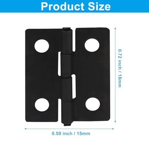 50 Pack 18 x 15mm Mini Hinges with Screws, Black - color: Black