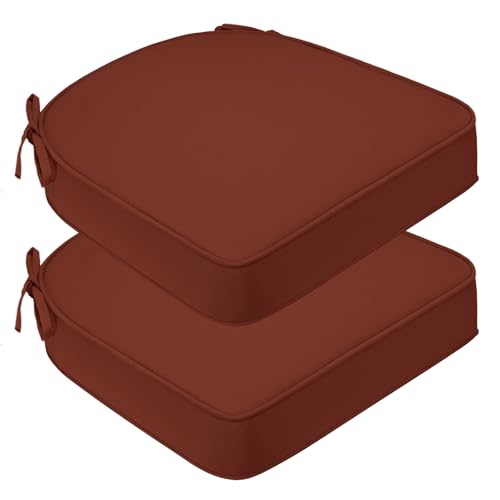 Outdoor Seat Cushions for Patio Furniture , 19" x 19" x 3" U & D-Shaped Patio Chair Cushions, UV & Weather-Resistant Round Corner Outdoor Seat Cushion Pads with Ties for Garden, Set of 2, Brick Red - color: Brick Red, size: 19x19x3 Inch-(2 Pack Round )