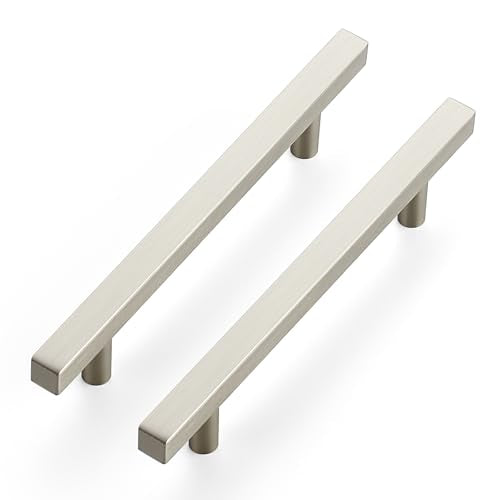Brushed Nickel Cabinet Handles Drawer Pulls 5 Inch CC 10 Pack - color: Brushed Nickel Square T-Shaped, size: 5" Hole Center