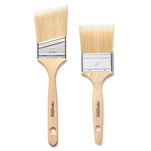 2 - Pack Premium Paint Brushes - Made in Italy – 3” Flat Paint Brush, 2,5” Angle Sash Brush - Premium Quality Synthetic Bristle Paint Brush Set - Ideal for Professionals and Homeowners - size: 2 Pack ( 3" Flat, 2.5" Angle)