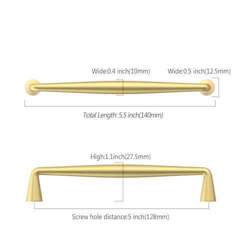 Asidrama Brushed Gold Cabinet Pulls Solid Handles,5 Inch,10 Pack - color: Brushed Gold, size: 5" Hole Center(128mm)