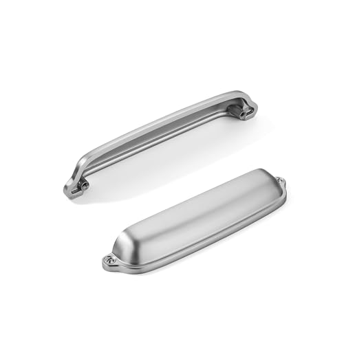 khtumeware 10 Pack Brushed Nickel Cup Pulls 4 Inch Center to Center - Cabinet & Drawer Handles for Kitchen Hardware - color: Brushed Nickel, size: 4"(102mm) Hole Center