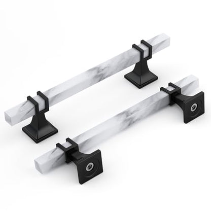 Rergy 10 Pack Cabinet Handles, White Marble & Matte Black Pulls, 5" - color: White Marble & Black, size: 5 inch (128mm) Hole Center