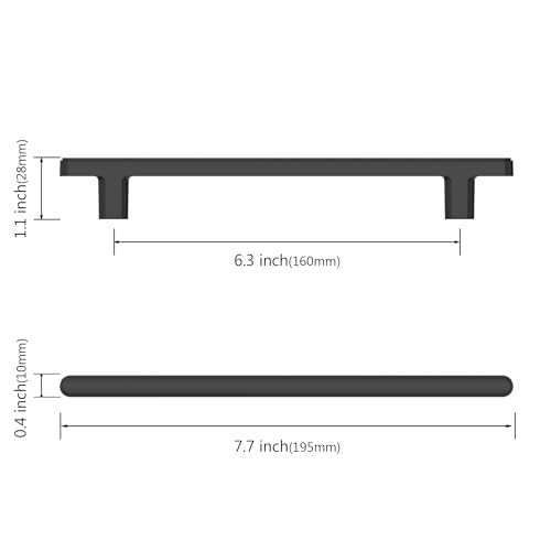 Asidrama 10 Pack 6.3 Inch(160mm) Matte Black Kitchen Cabinet Handles, Cabinet Pulls Kitchen Cabinet Hardware for Cupboard Drawer Pulls - color: Matte Black, size: 6.3" Hole Center, style: 10 Pack