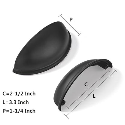 khtumeware 10 Pack 2-1/2" Drawer Pulls Matte Black Cabinet Cup Pulls Kitchen Hardware Cabinet Handles Drawer Handles Knobs 2.5 inch Hole Center - color: Matte Black, size: 2-1/2"(64mm) Hole Center, style: 10-pack