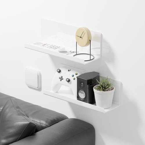 PAVSTINE Acrylic Floating Wall Shelves Set of 2, 12 Inch White - color: White