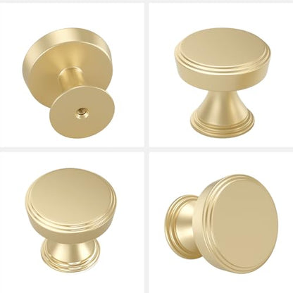 Haliwu 20 Pack Gold Cabinet Knobs Brushed Brass Drawer Knobs - color: Brushed Gold & Round C