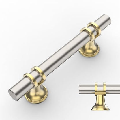 Amerdeco 10 Pack Brushed Satin Nickel and Gold Cabinet Pulls 3 Inch(76MM) Hole Centers Kitchen Cabinet Handles Cabinets Hardware Drawer Pulls ZH0058 - color: Gold+Brushed Satin Nickel, size: 3"/76MM Hole Center