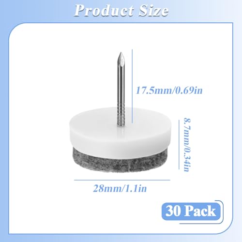 30 Pack 28mm Felt Furniture Pads, 1.1" Nail-on Heavy Duty Felt Pad - color: White, size: Φ 28 mm