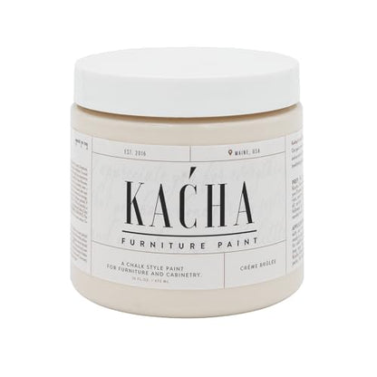 Kacha Furniture Paint | Beige Chalk Style Paint for Furniture, Cabinets, and Crafts | Pint -16 oz | Creme Brulee | Low VOC | Matte | (Topcoat Required) - color: Crème Brûlée Beige, size: 16 Fl Oz (Pack of 1)