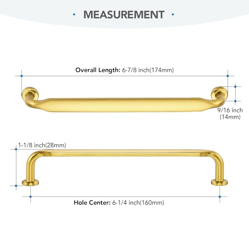 HOME EDIT Gold Solid Cabinet Handles & Pulls 6-1/4 Inch 10 Pack - color: Brushed Brass, size: 6-1/4 inches Hole Center