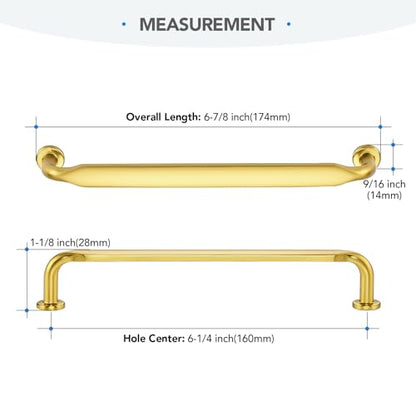 HOME EDIT Gold Solid Cabinet Handles & Pulls 6-1/4 Inch 10 Pack - color: Brushed Brass, size: 6-1/4 inches Hole Center