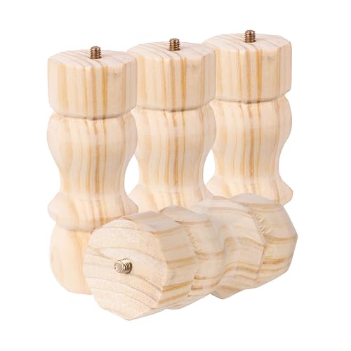 Waddell Traditional Pine Table Leg (4 Count, 6" H) | Quick Mount Decorative Wood Legs with 5/16" Hanger Bolt | Replacement Unfinished Furniture Legs for Crafts, Renovating, Upcycling DIY Home Decor - size: 6"H