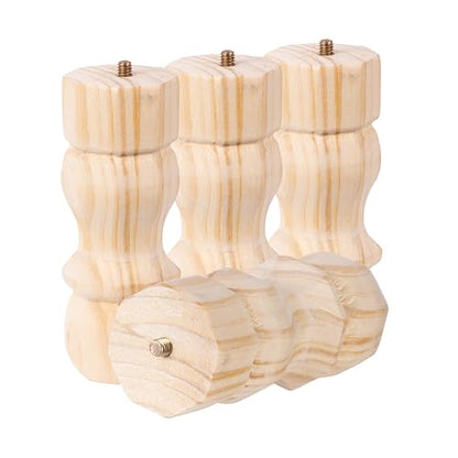Waddell Traditional Pine Table Leg (4 Count, 6" H) | Quick Mount Decorative Wood Legs with 5/16" Hanger Bolt | Replacement Unfinished Furniture Legs for Crafts, Renovating, Upcycling DIY Home Decor - size: 6"H