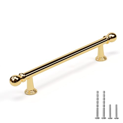 YAGU 6 Pack Polished Brass Cabinet Handles 5 Inch(128mm) Hole Center Polished Gold Kitchen Drawer Pulls Furniture Hardware for Dresser Bathroom Cupboard Wardrobe Closet Vanity - color: Polished Brass, size: 6 Pack, style: 5''/128MM Hole Center