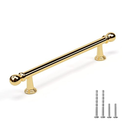 YAGU 6 Pack Polished Brass Cabinet Handles 5 Inch(128mm) Hole Center Polished Gold Kitchen Drawer Pulls Furniture Hardware for Dresser Bathroom Cupboard Wardrobe Closet Vanity - color: Polished Brass, size: 6 Pack, style: 5''/128MM Hole Center