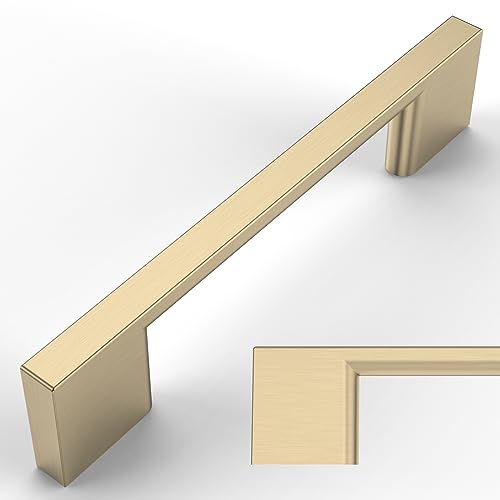 Amerdeco 10 Pack Brushed Brass Cabinet Pulls 3-3/4 Inch(96MM) Hole Centers Kitchen Cabinet Handles Cabinet Hardware Kitchen Handles for Cabinets Cupboard Handles Drawer Pulls ZH0006-2008… - color: Brushed Brass, size: 3.75" hole center