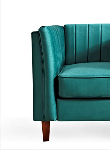 Container Furniture Direct Modern Luxury Velvet Couch for Living Room with High Density Foam, Soft Fabric Upholstery, Removable Cushions and Solid Wood Legs, 60.2'' Wide Loveseat, Green - color: Emerald Green, size: Loveseat