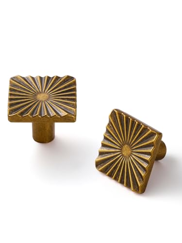 5 Pack Antique Brass Cabinet Knobs Square Vintage Drawer Pulls Bathroom Dresser Handles Hardware Zinc Alloy - color: Antique Brass, size: Square Knob
